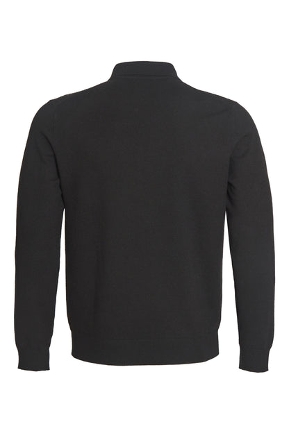 Black soft knit polo with ziz zag textured front