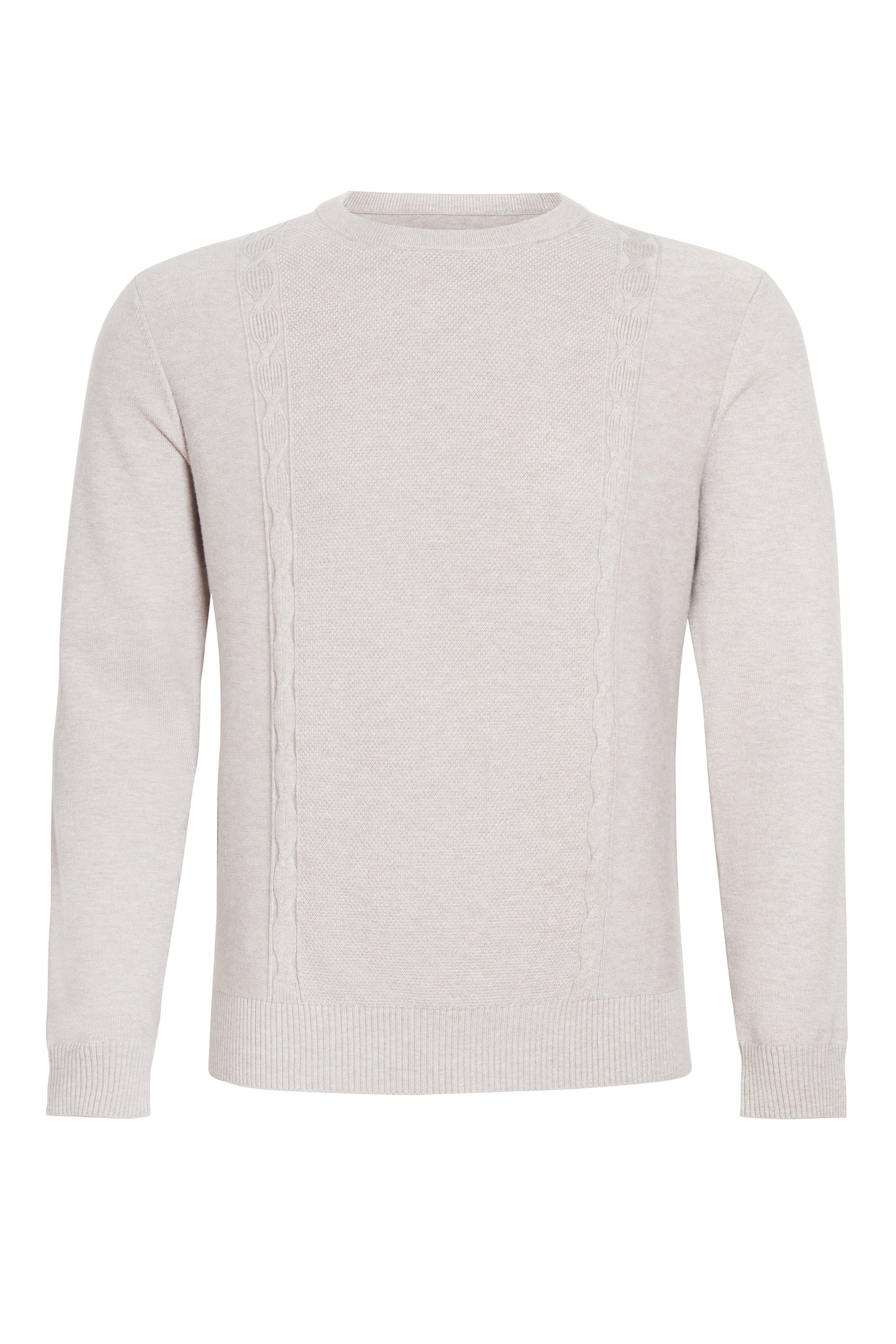 Grey melange soft crew neck knit cable detail
