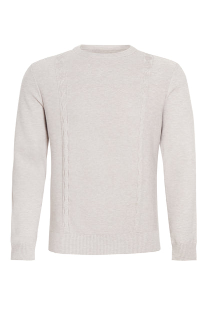 Grey melange soft crew neck knit cable detail