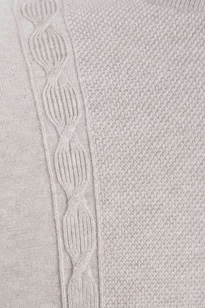 Grey melange soft crew neck knit cable detail