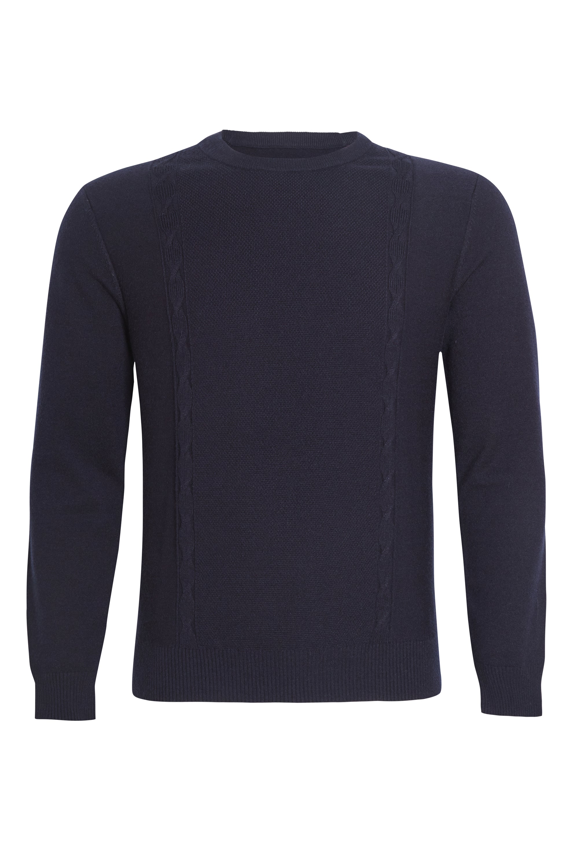 Navy soft crew neck knit cable detail