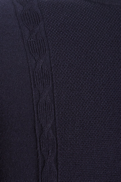 Navy soft crew neck knit cable detail