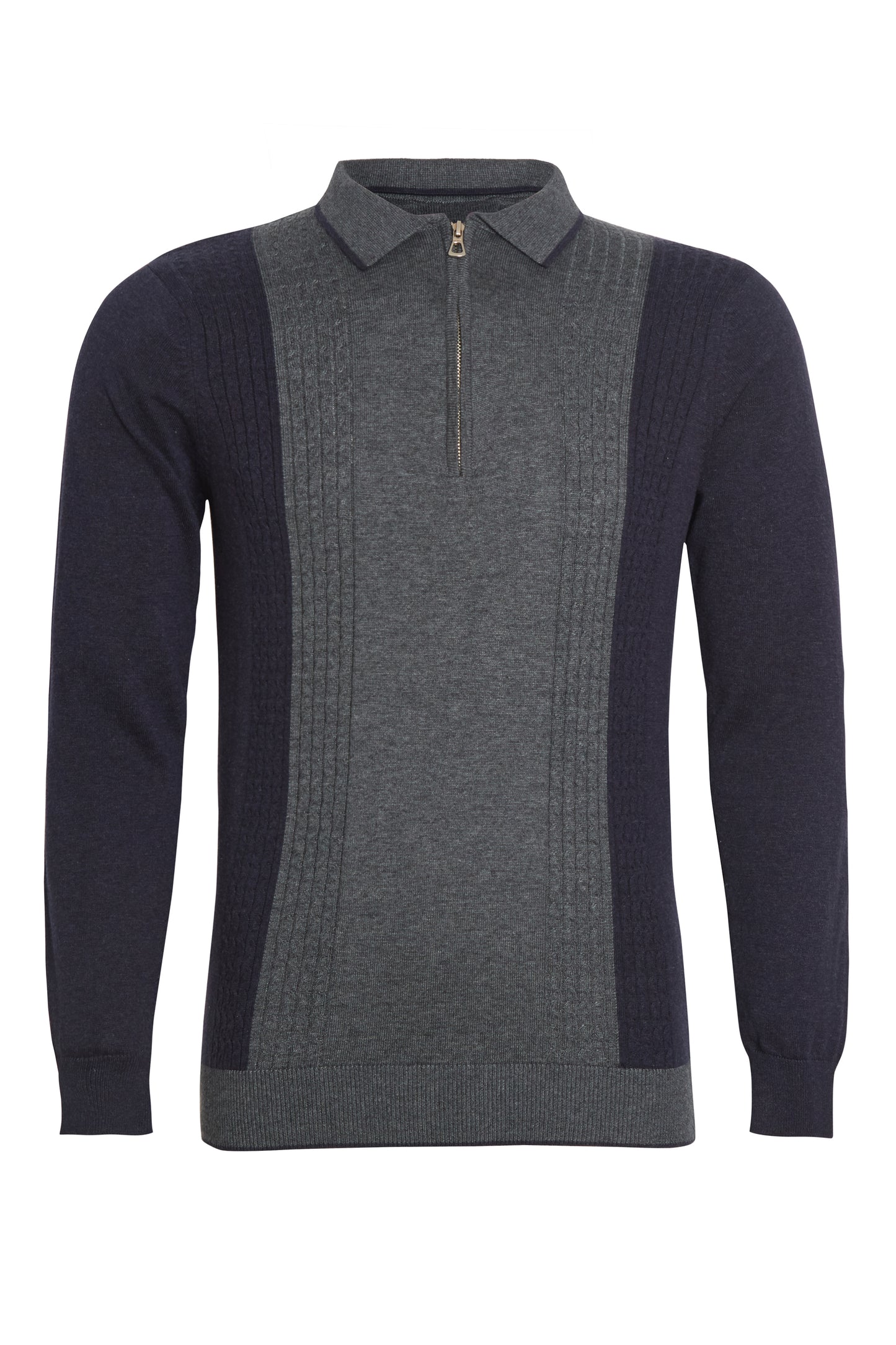 Colour block cable knit polo indigo navy