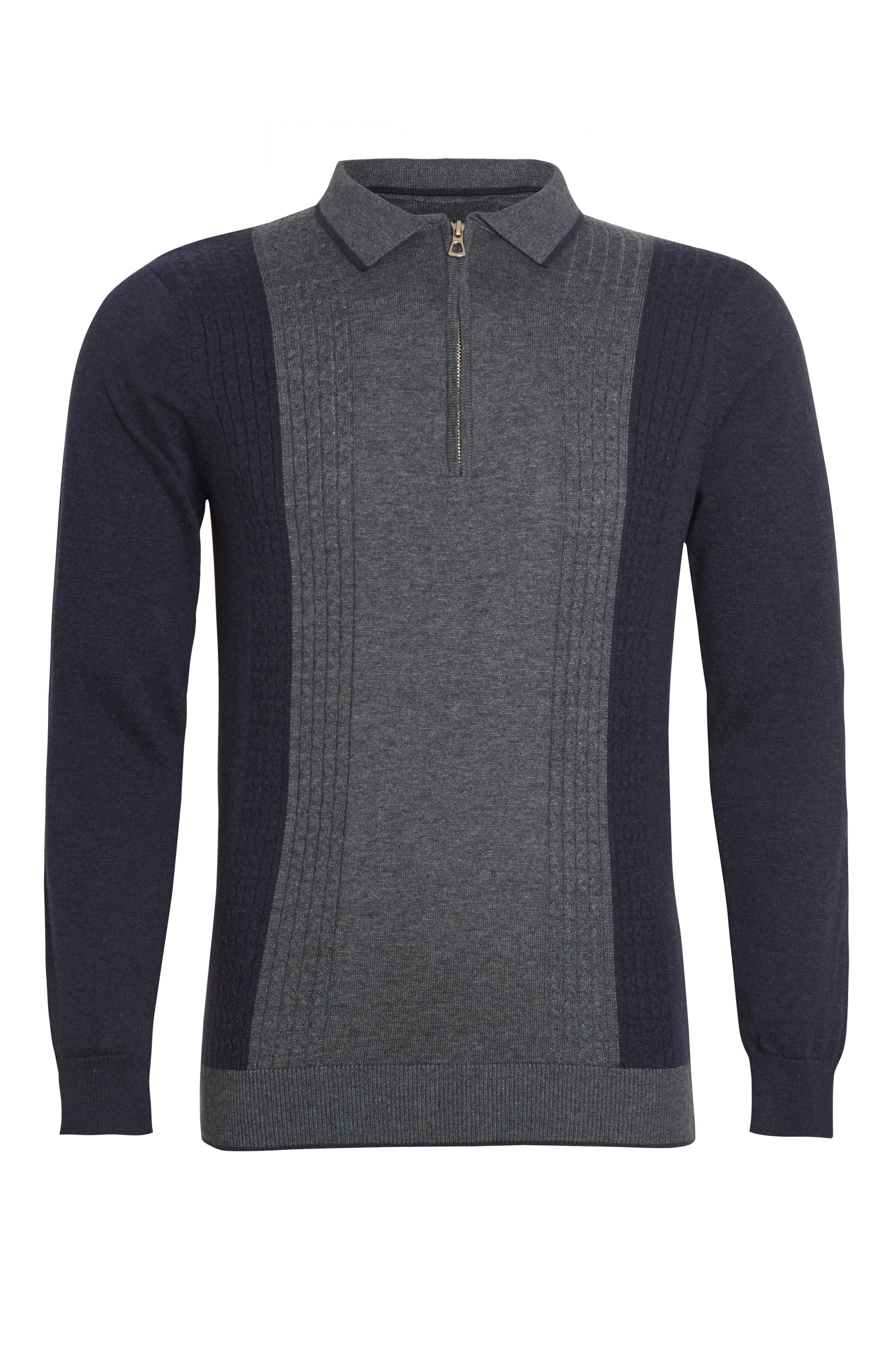 Colour block cable knit polo indigo navy