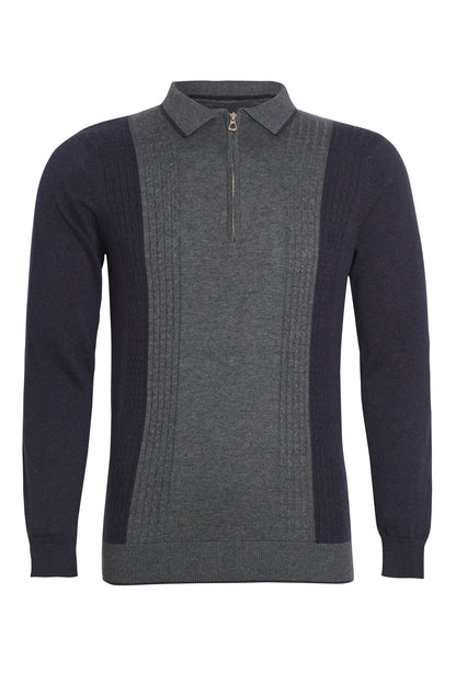 Colour block cable knit polo indigo navy