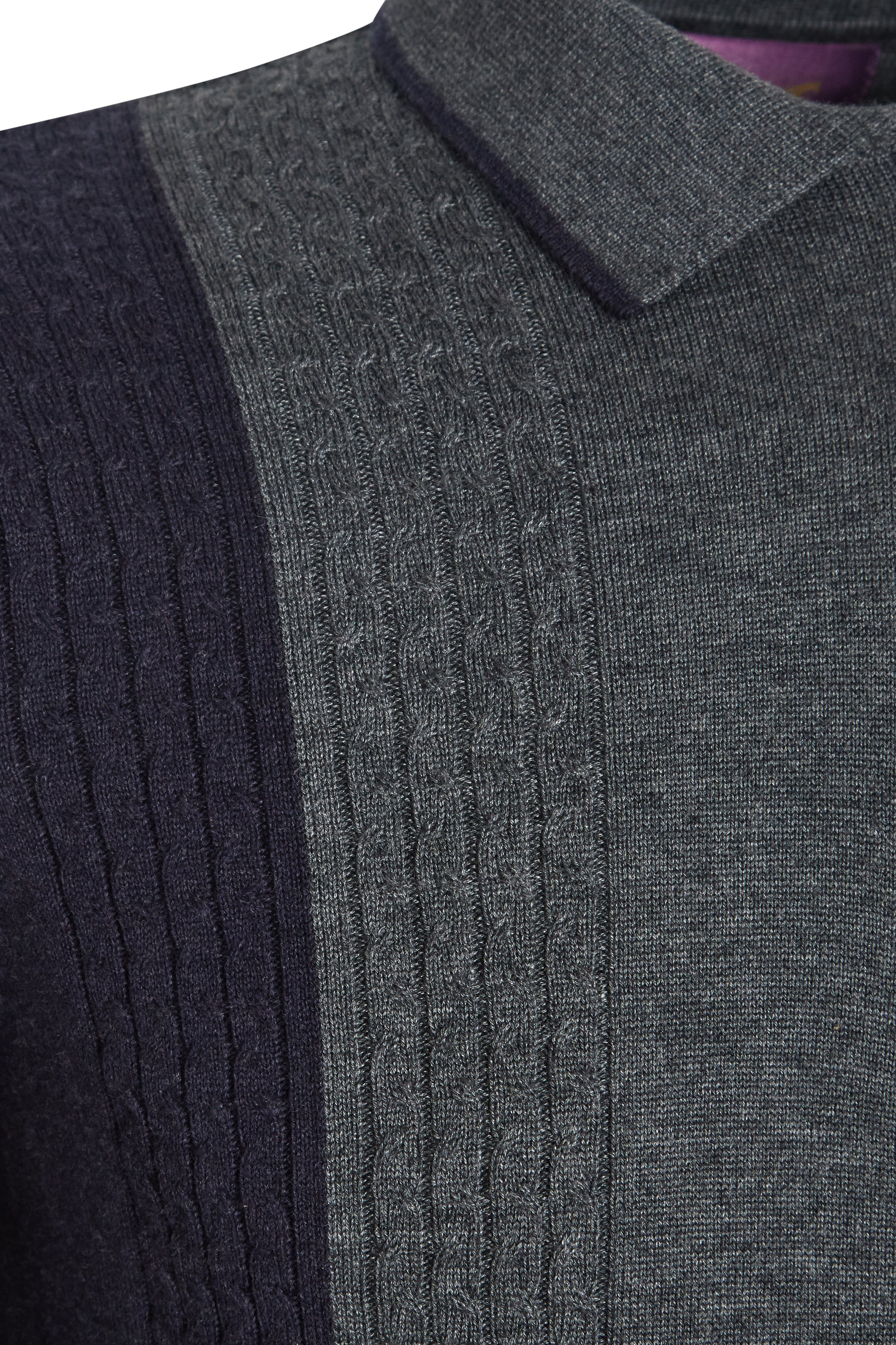 Colour block cable knit polo indigo navy