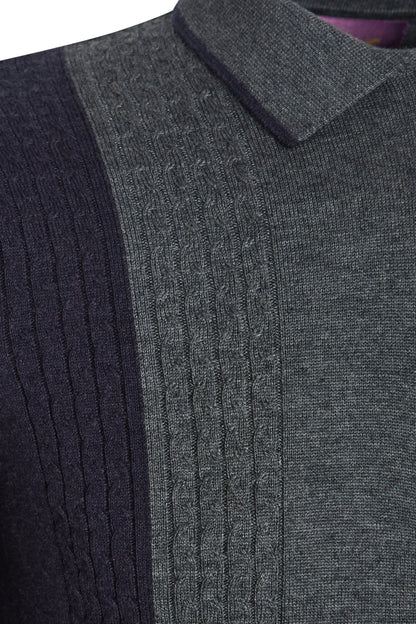 Colour block cable knit polo indigo navy