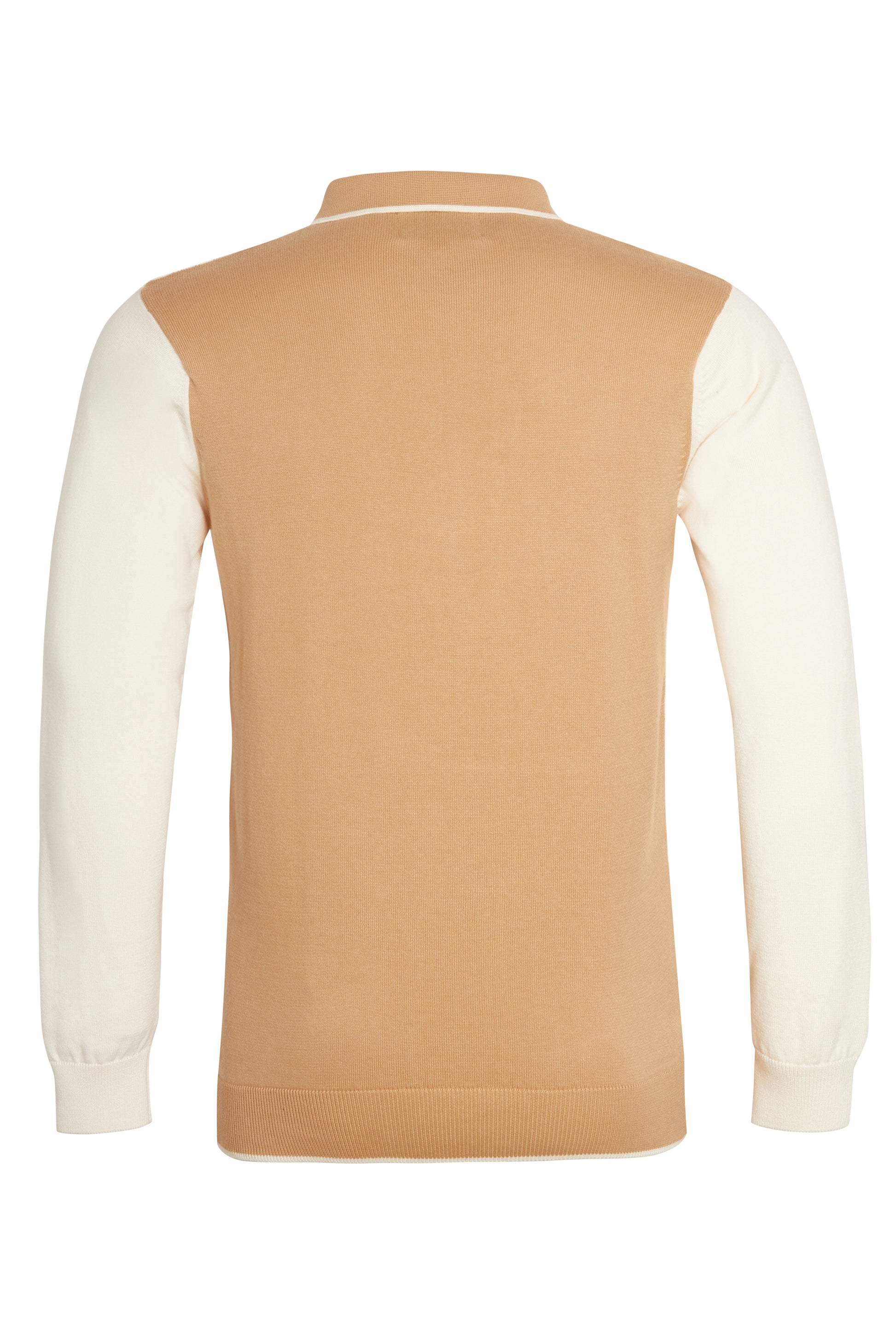 Colour block cable knit polo ecru tan