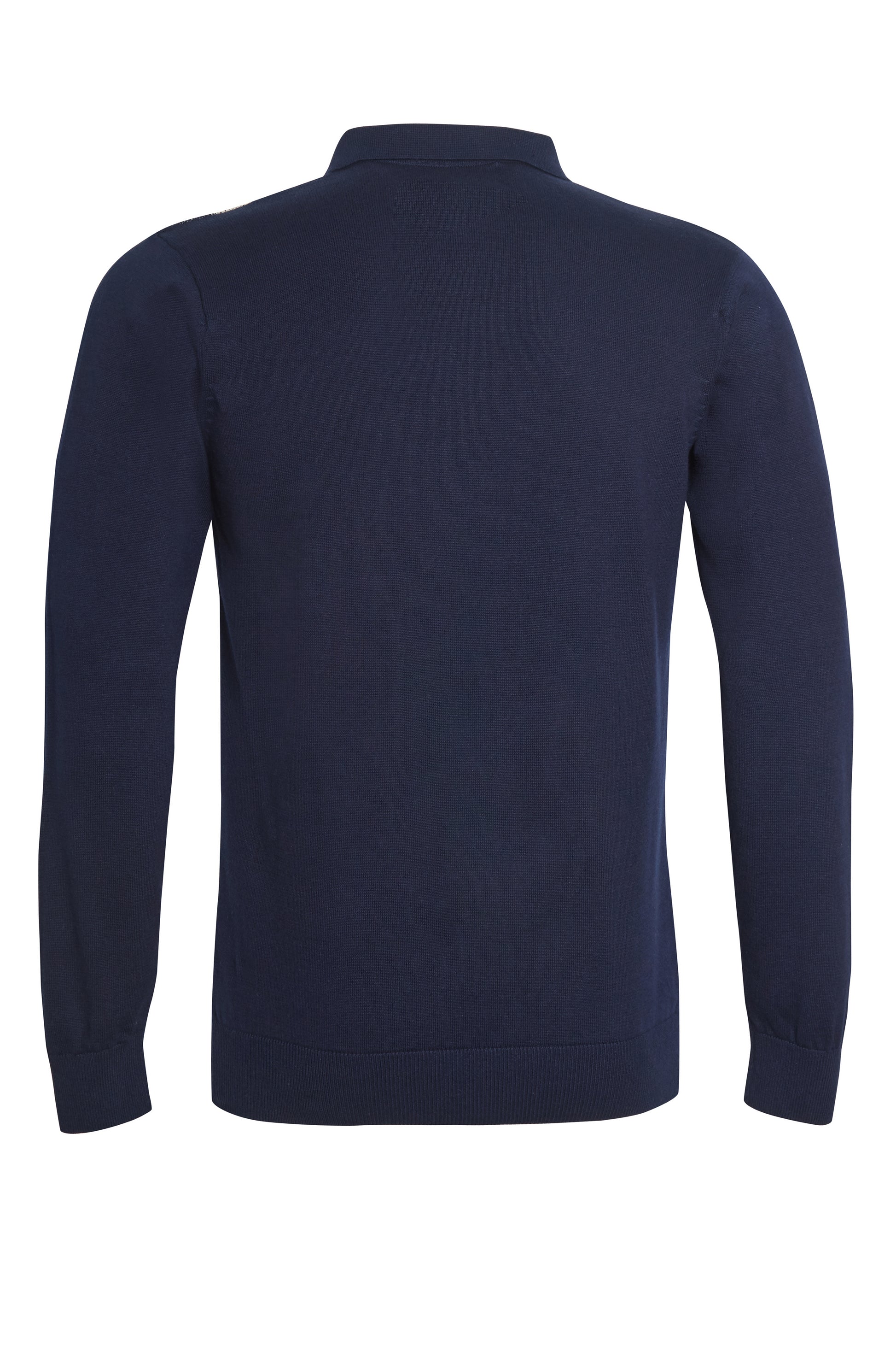 Navy geometric jacquard polo knit
