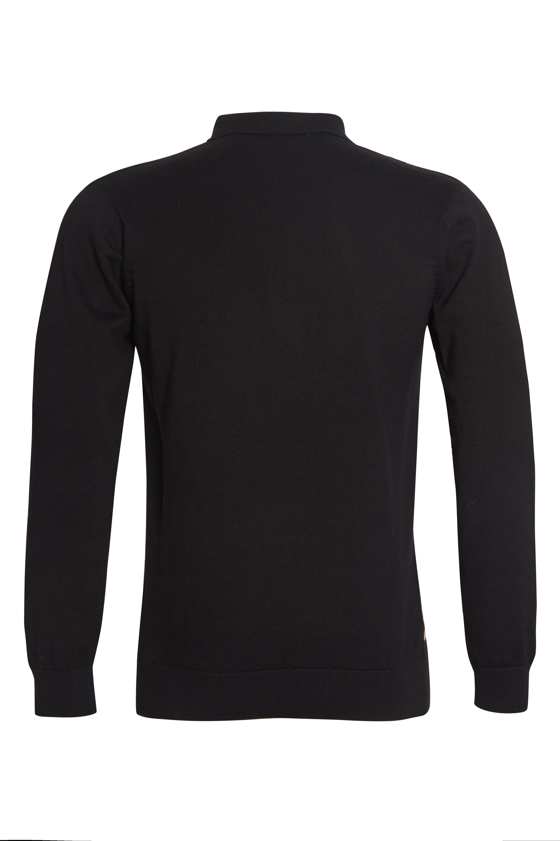 Black geometric jacquard polo knit