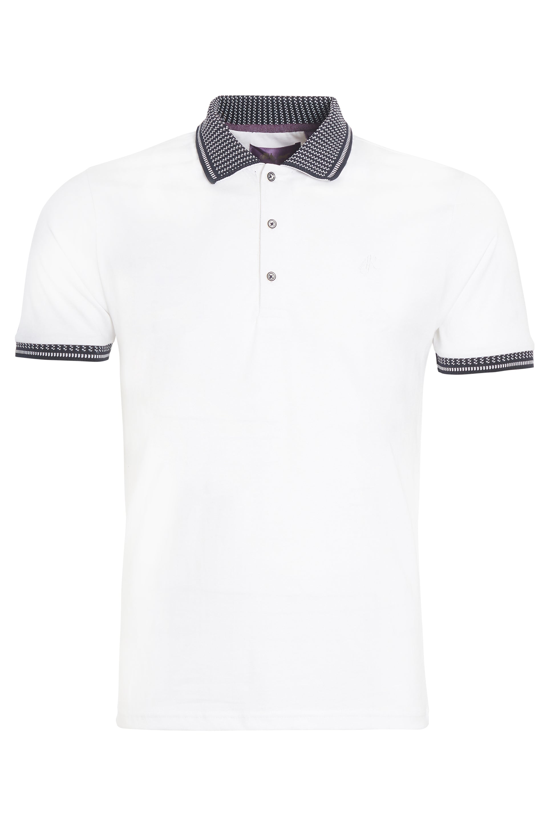 White jersey polo jacquard collar