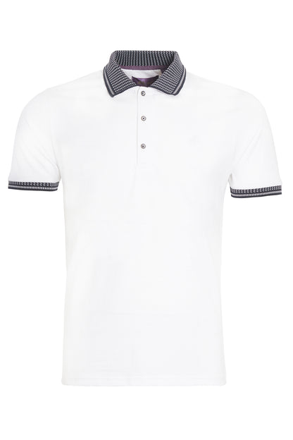 White jersey polo jacquard collar