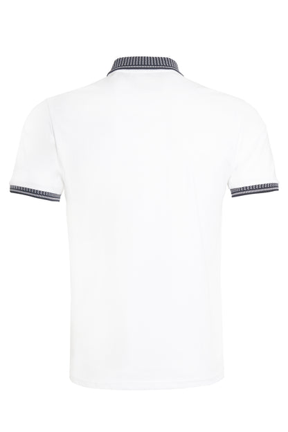 White jersey polo jacquard collar