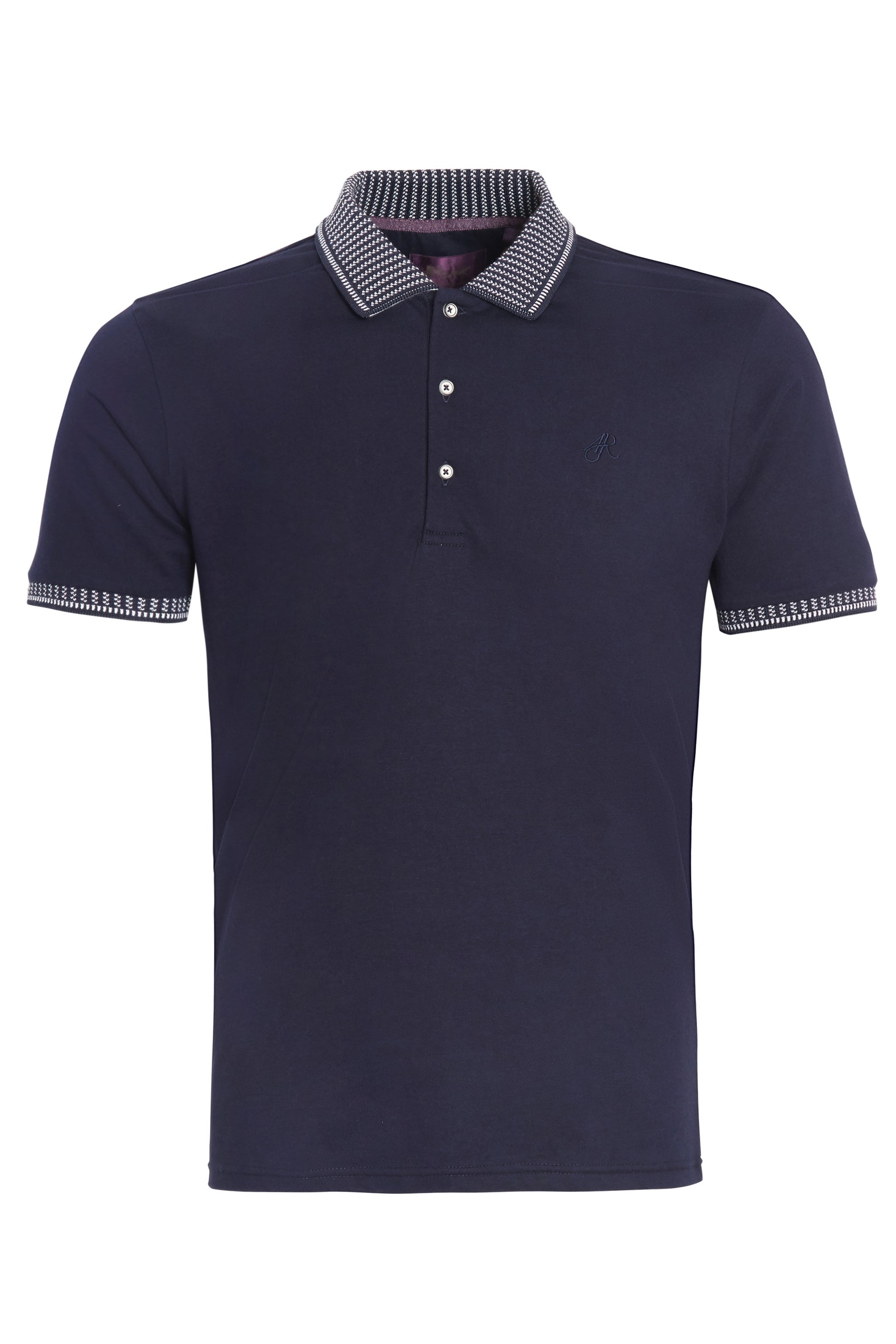 Navy jersey polo jacquard collar