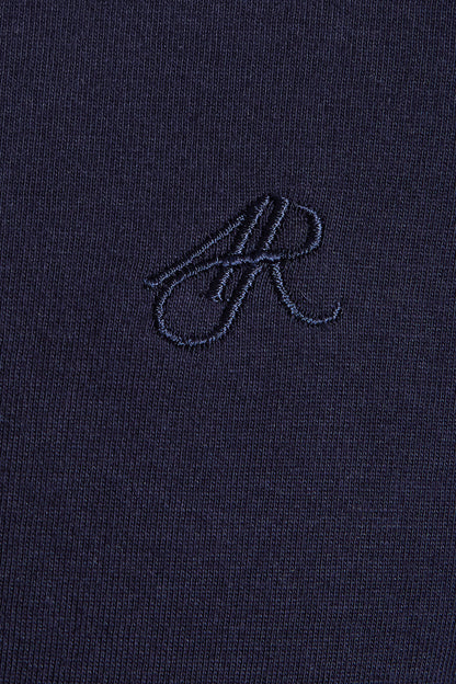 Navy jersey polo jacquard collar