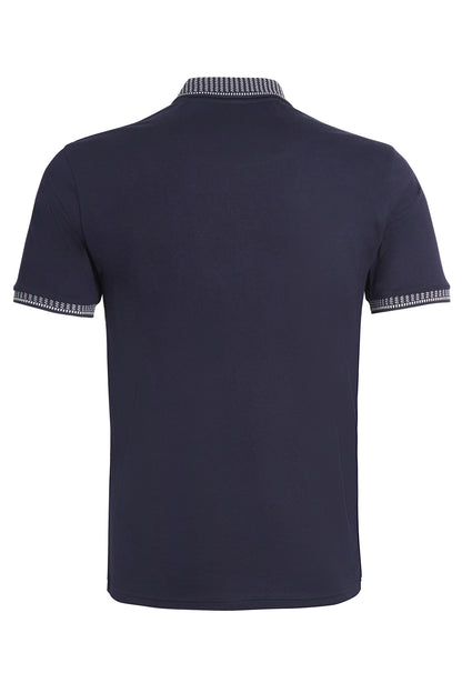 Navy jersey polo jacquard collar