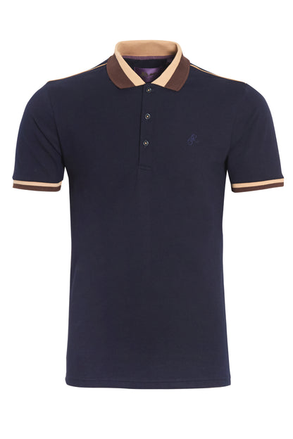 Navy cotton pique polo colour block collar