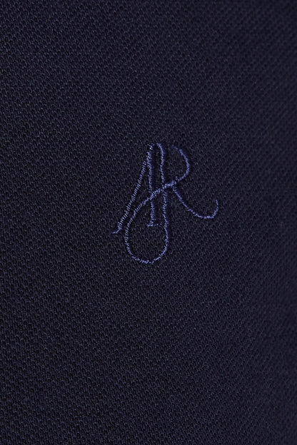 Navy cotton pique polo colour block collar