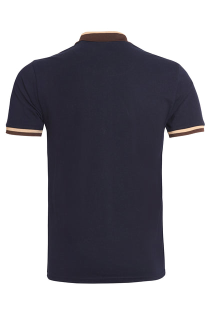 Navy cotton pique polo colour block collar