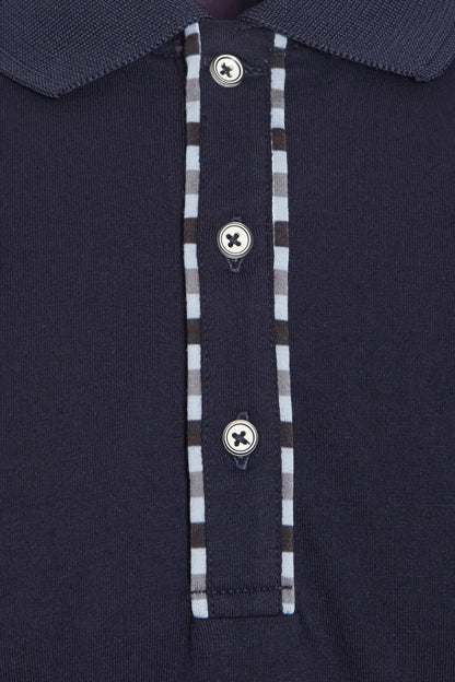 Navy jersey check polo shirt