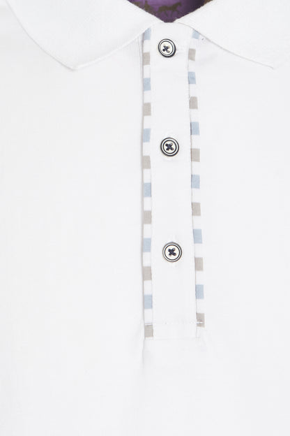 White jersey check polo shirt