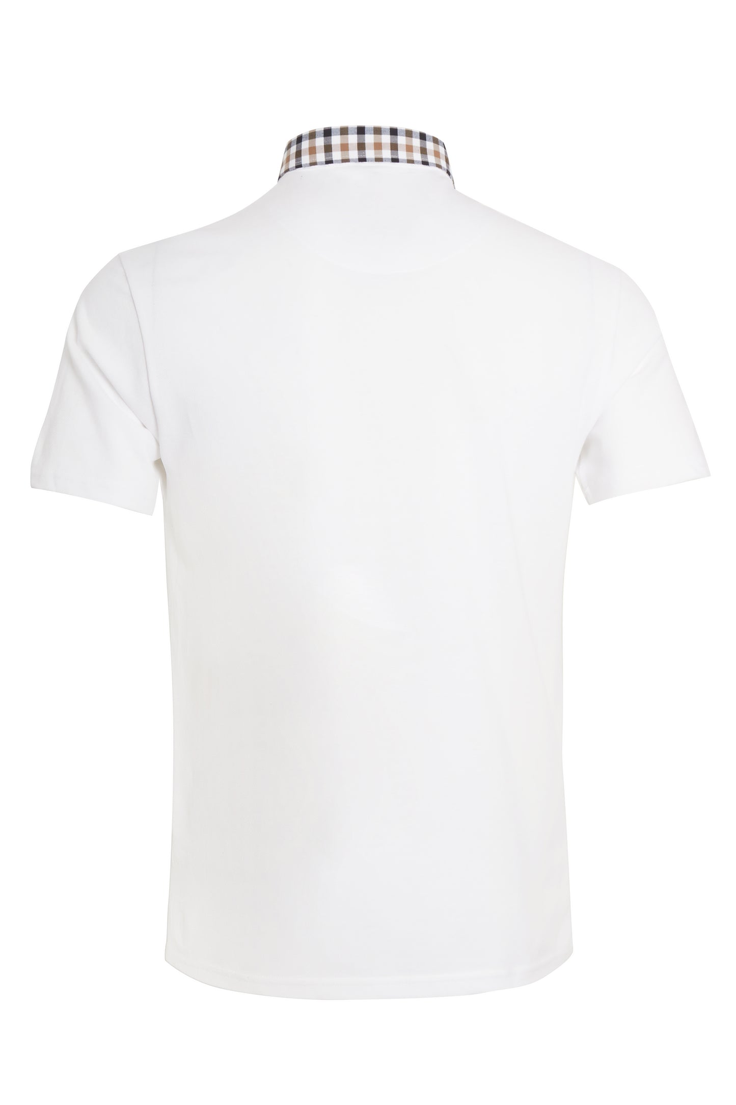 White pique polo with check buttoned down collar