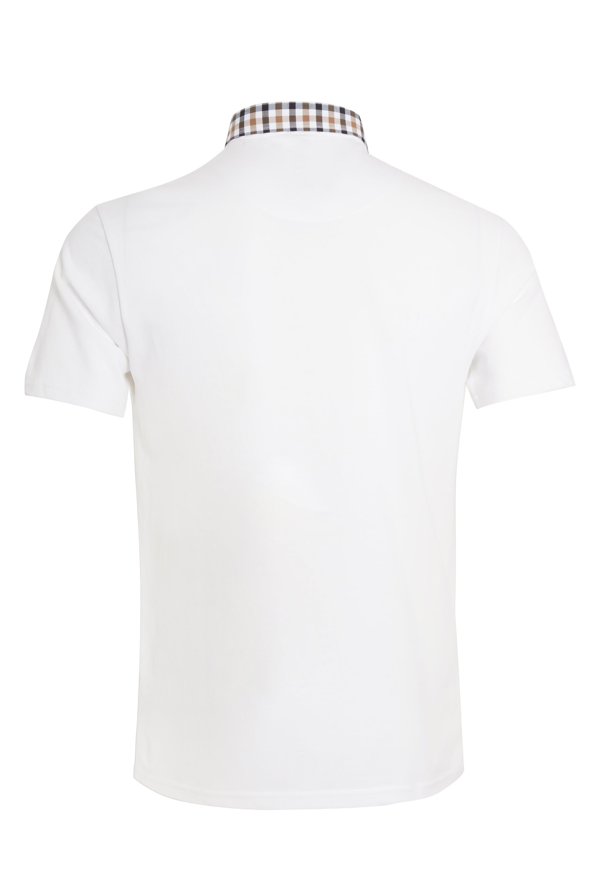 White pique polo with check buttoned down collar