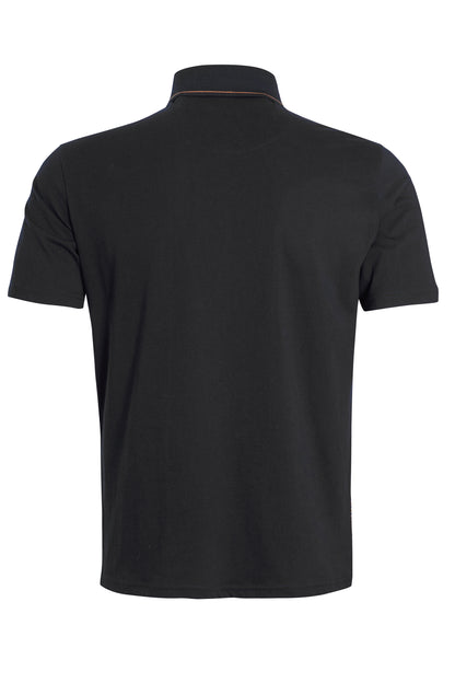 Black jersey polo with houndstooth printed front
