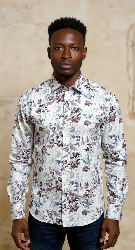 Digital white floral printed shirt