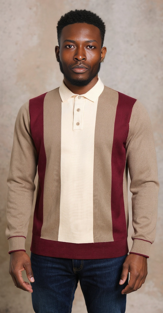 Sage wine colour block knit polo