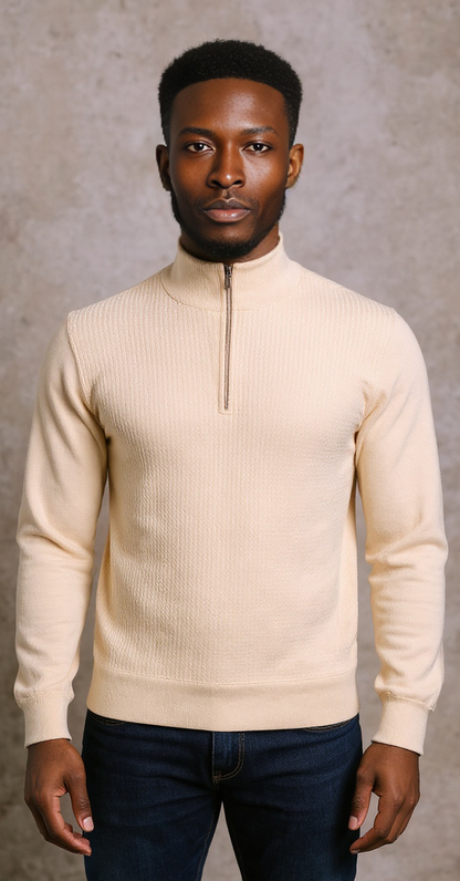 Cream quarter zip neck knitted sweater