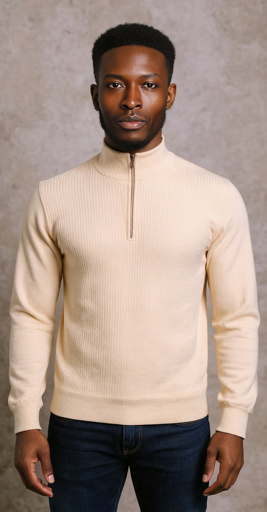 Cream quarter zip neck knitted sweater