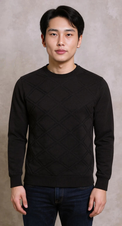 Black diamond jacquard crew neck knit