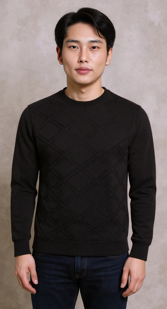 Black diamond jacquard crew neck knit