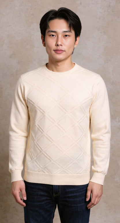 Stone diamond jacquard crew neck knit