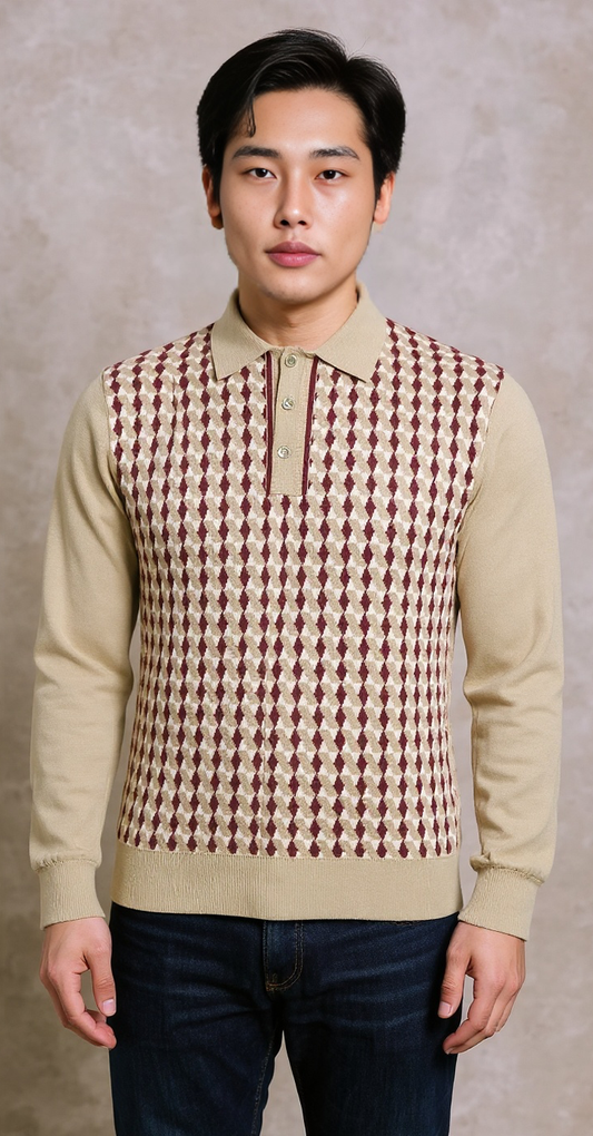Sage wine jacquard knit polo