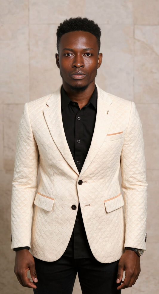 Stone quilted velvet blazer with trims
