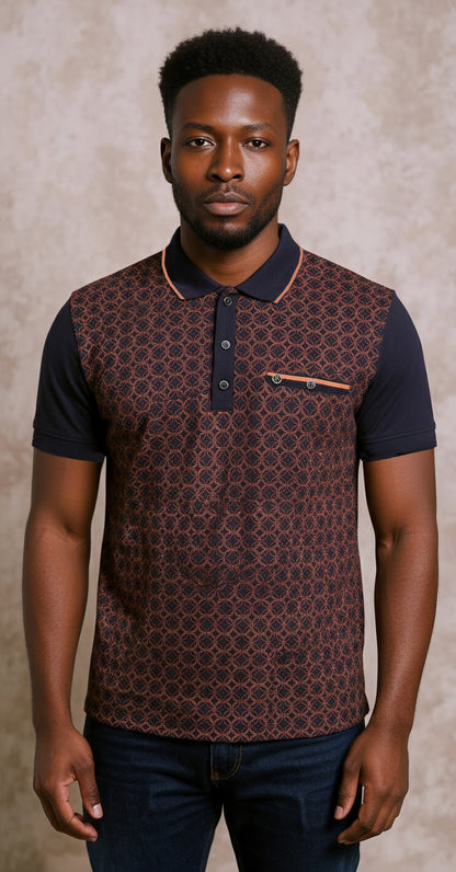 Navy printed polo shirt