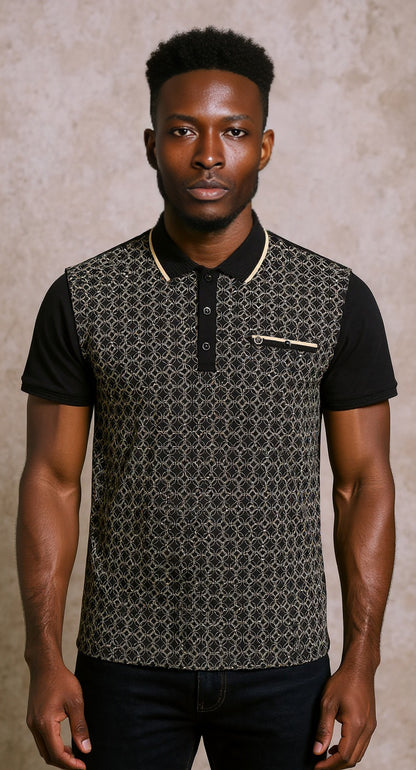Black printed polo shirt