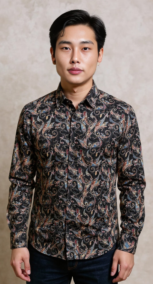 Black paisley printed shirt