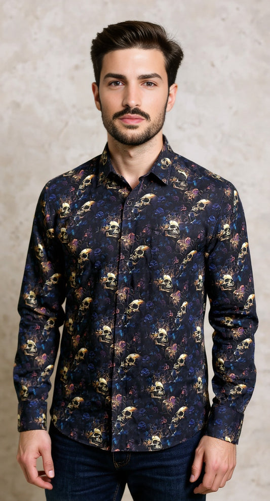 Black digital print skull shirt