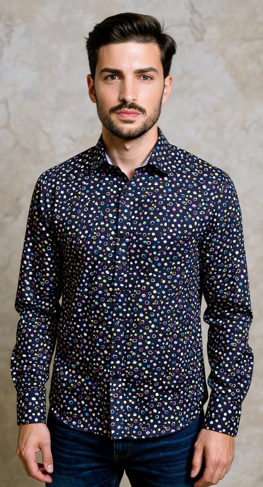 Digital navy colourful rocks printed shirt