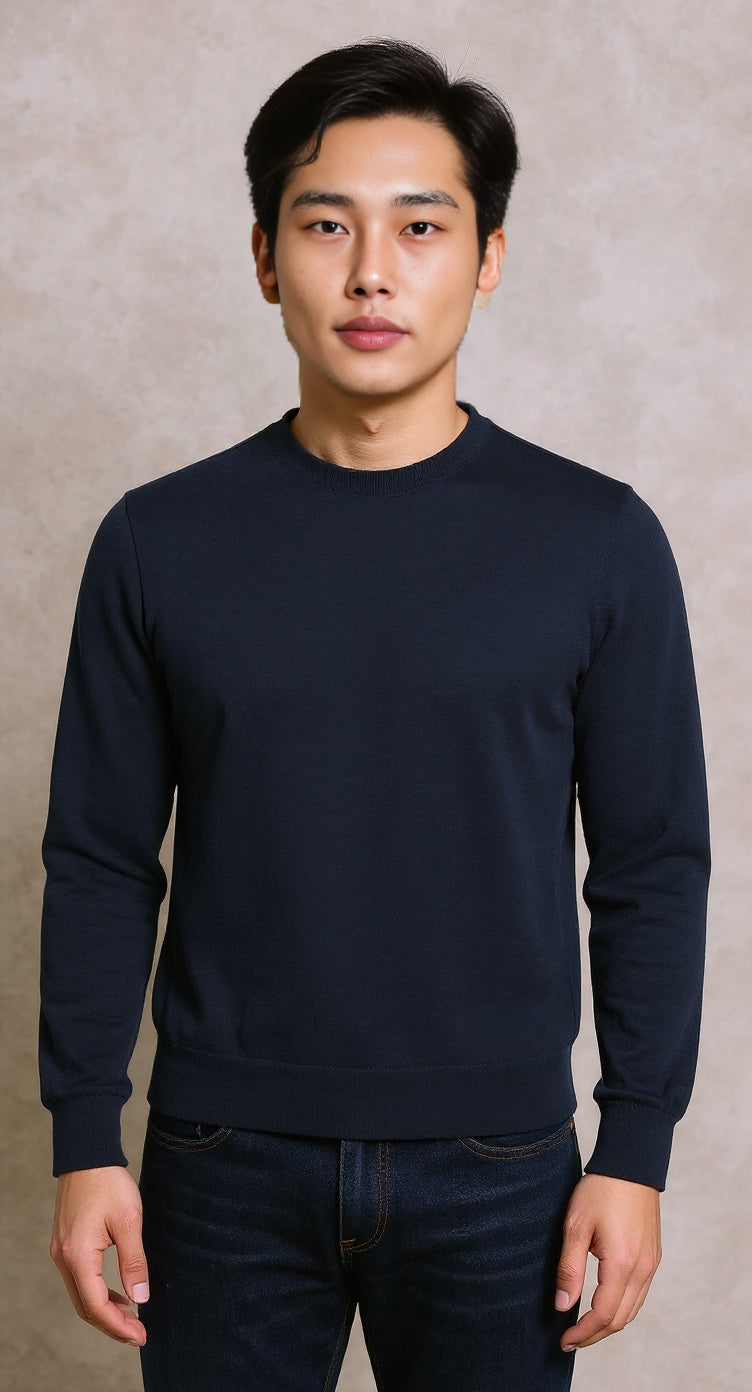 Navy 100% merino knitted crew neck