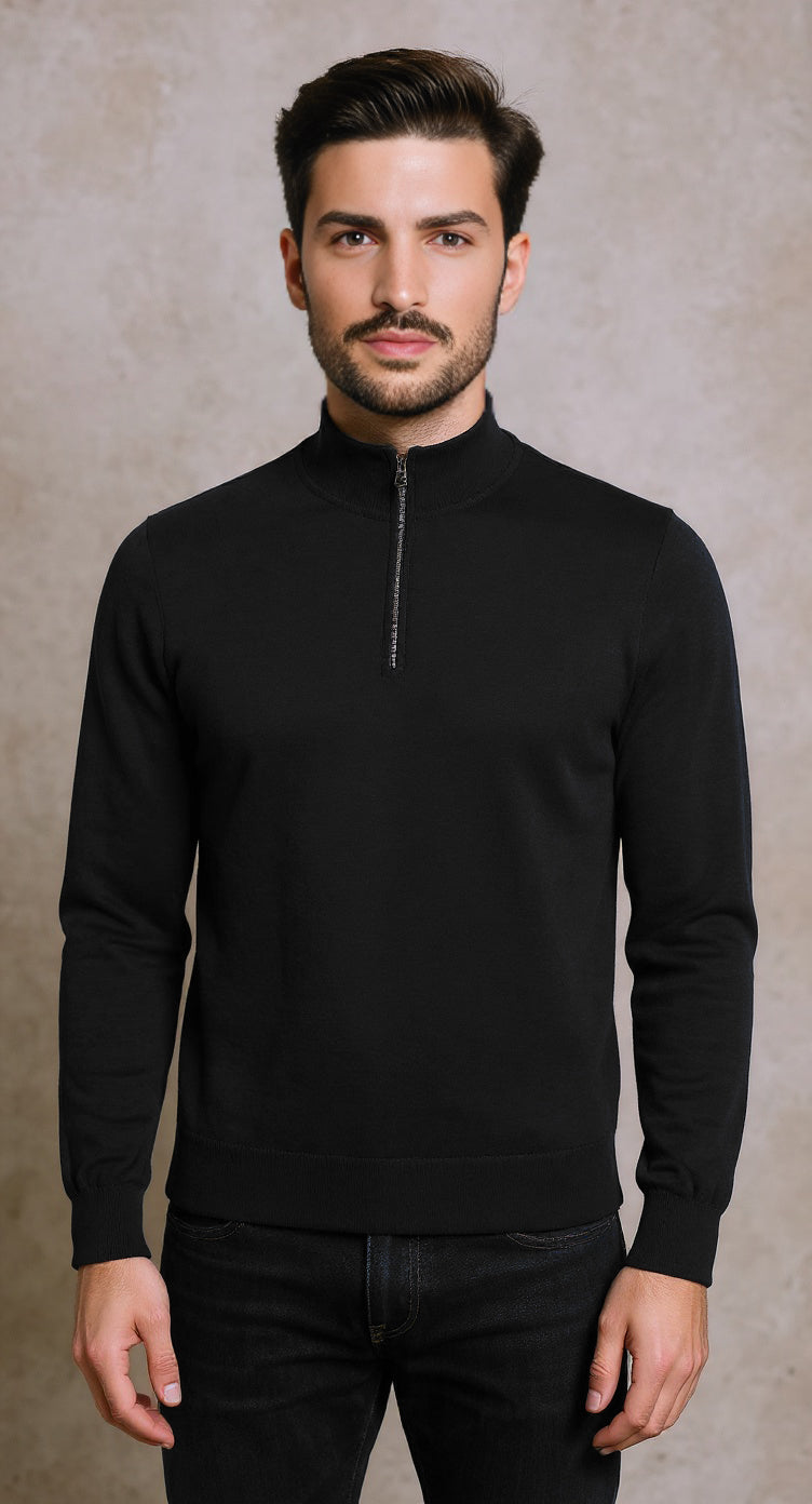 Black 100% merino quarter zip neck