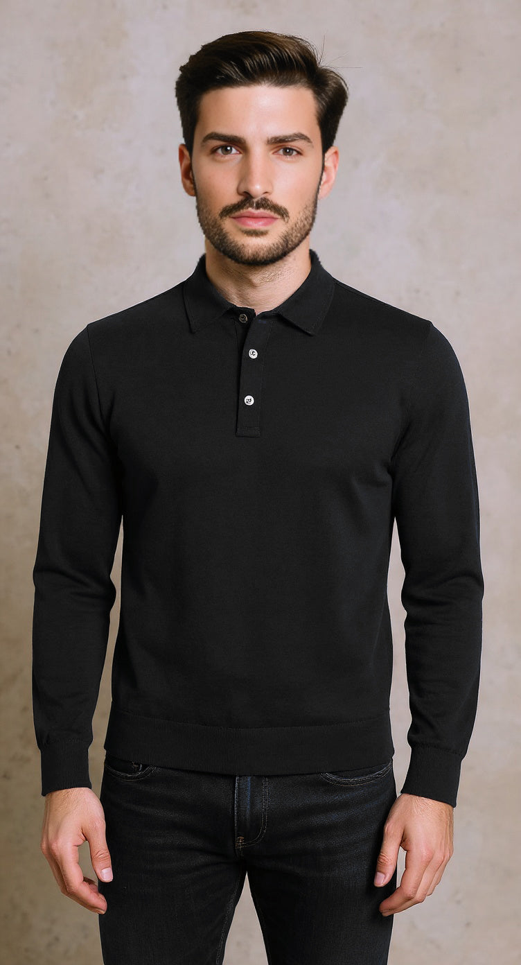 Black 100% merino knitted polo